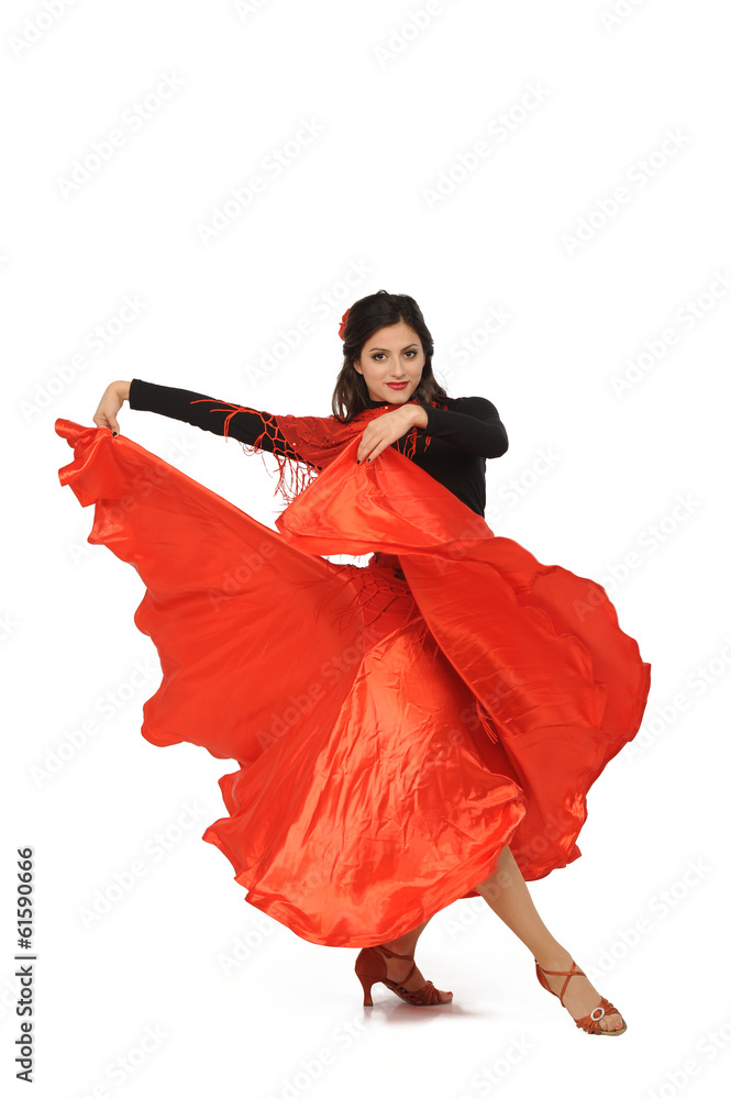 Fototapeta premium young woman dancing flamenco. Isolated on white
