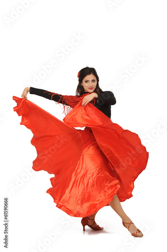 young woman dancing flamenco. Isolated on white