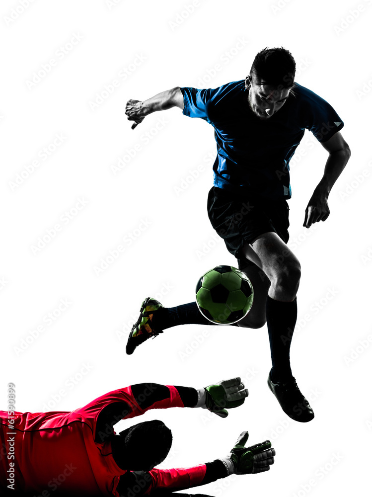Fototapeta premium two men soccer player goalkeeper competition silhouette