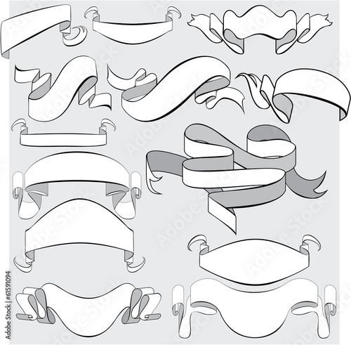 Medieval abstract ribbons, crolls, banners - set for heraldry de