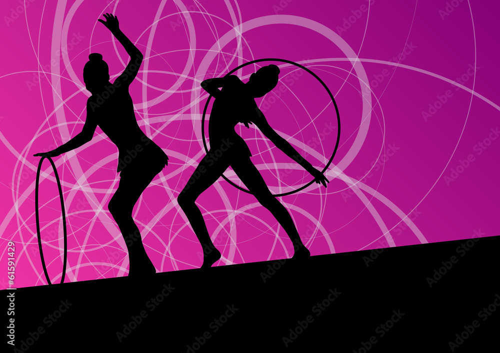 Active young girls calisthenics sport gymnasts silhouettes in sp