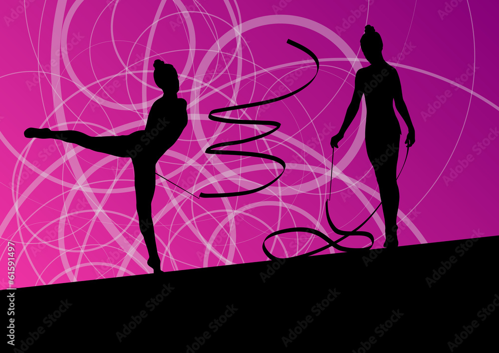Active young girl calisthenics sport gymnast silhouette in acrob