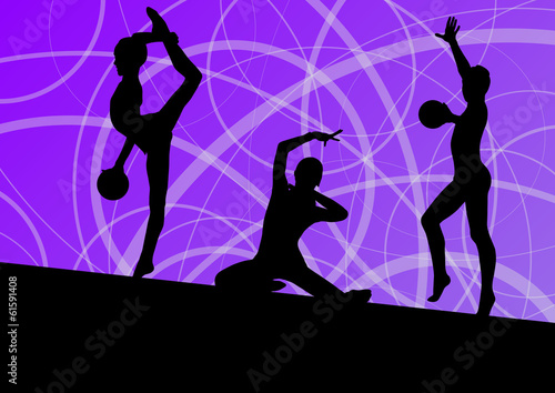 Active young girls calisthenics sport gymnasts silhouettes with