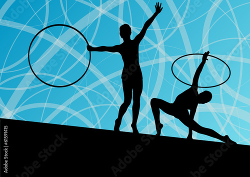 Active young girls calisthenics sport gymnasts silhouettes in sp