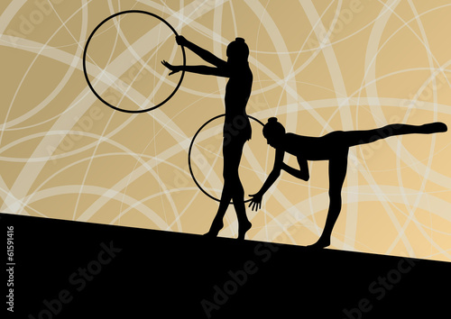 Active young girls calisthenics sport gymnasts silhouettes in sp