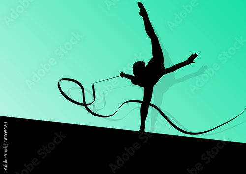Active young girl calisthenics sport gymnast silhouette in acrob
