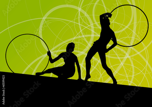 Active young girls calisthenics sport gymnasts silhouettes in sp