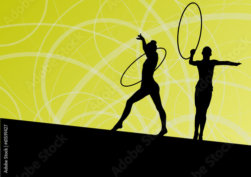Active young girls calisthenics sport gymnasts silhouettes in sp