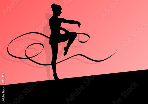 Active young girl calisthenics sport gymnast silhouette in acrob