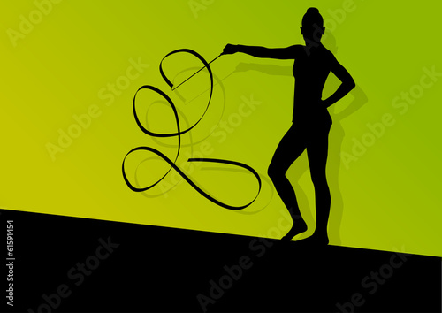 Active young girl calisthenics sport gymnast silhouette in acrob