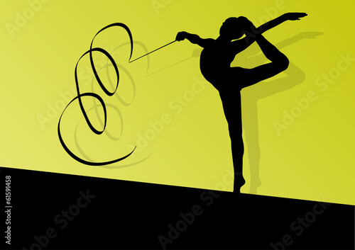 Active young girl calisthenics sport gymnast silhouette in acrob