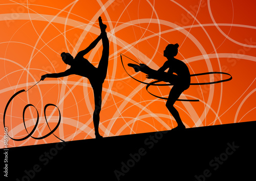 Active young girl calisthenics sport gymnast silhouette in acrob