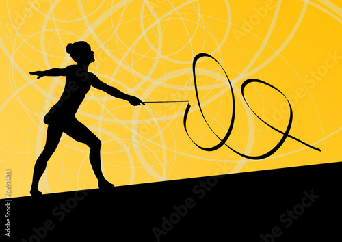 Active young girl calisthenics sport gymnast silhouette in acrob