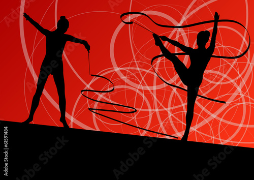 Active young girl calisthenics sport gymnast silhouette in acrob