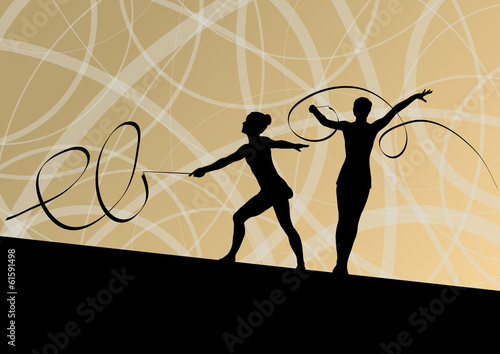 Active young girl calisthenics sport gymnast silhouette in acrob