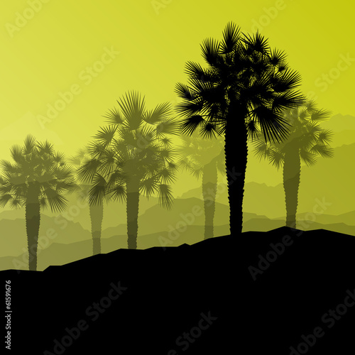 Palm tree desert oasis forest silhouettes wild nature landscape