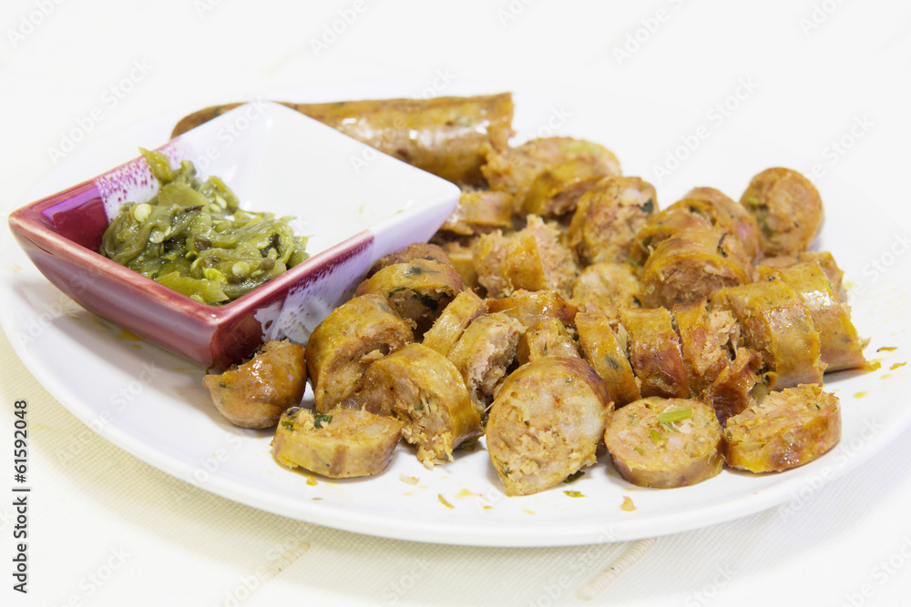 Thai Northern sausage with spicy paste Thai Northern sausage with spicy paste