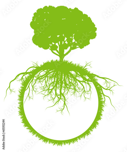 Tree world globe ecology vector background concept with roots