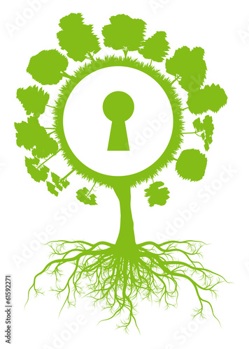 Tree world globe ecology vector background concept with roots an