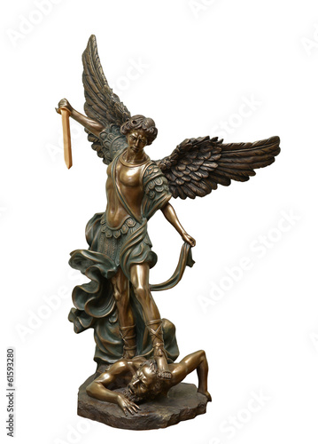 Vászonkép St Michael the archangel bronze statue