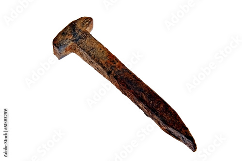 Very old and rusty railroad spike
