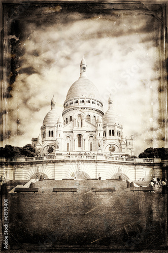 Aged vintage retro picture of Sacre Coeur Cathedral in Paris #61593400