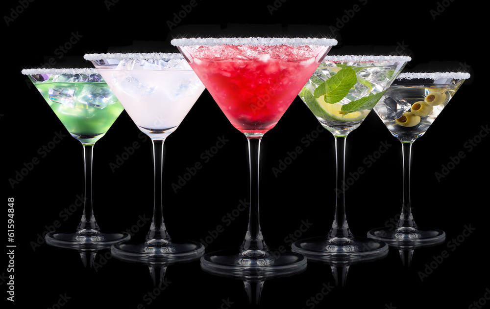 alcohol cocktail set on a black