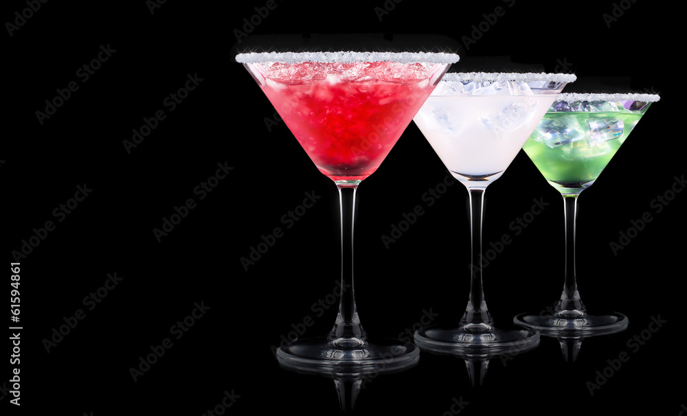 alcohol cocktail set on a black