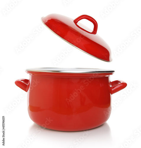 Red cooking pot isolated on white background