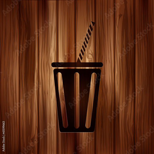 Cold drink web icon. Wooden background.