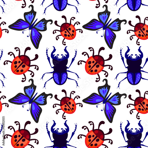 ladybug, butterfly and beetle seamless pattern