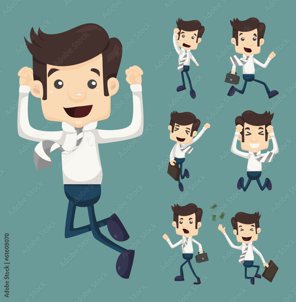 Set of businessman leaping characters poses Set of businessman leaping characters poses