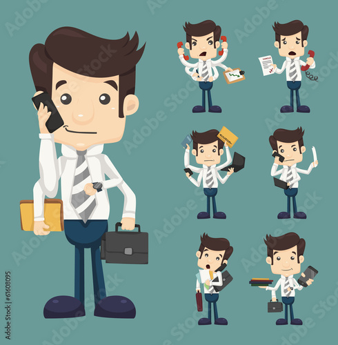 Set of businessman with many hands in elegant suit working hold