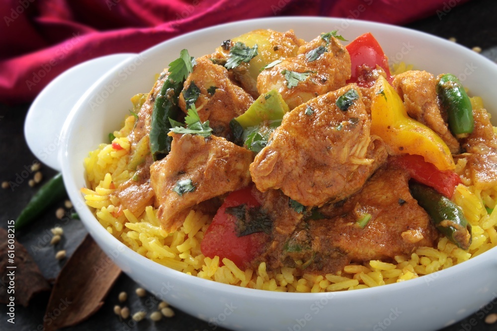 Indian chicken Jalfrezzi curry with rice Indian chicken Jalfrezzi curry with rice