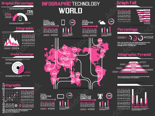 INFOGRAPHIC COLLECTION ELEMENT TECHNOLOGY WORLD PINK