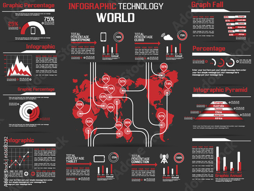 INFOGRAPHIC COLLECTION ELEMENT TECHNOLOGY WORLD RED