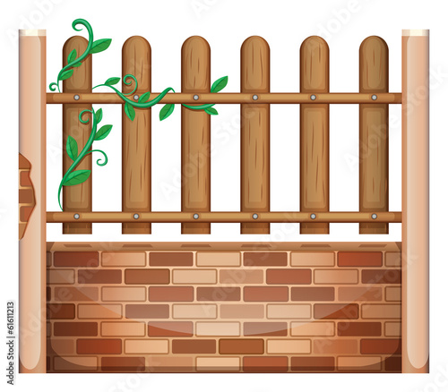 A fence made of bricks and woods