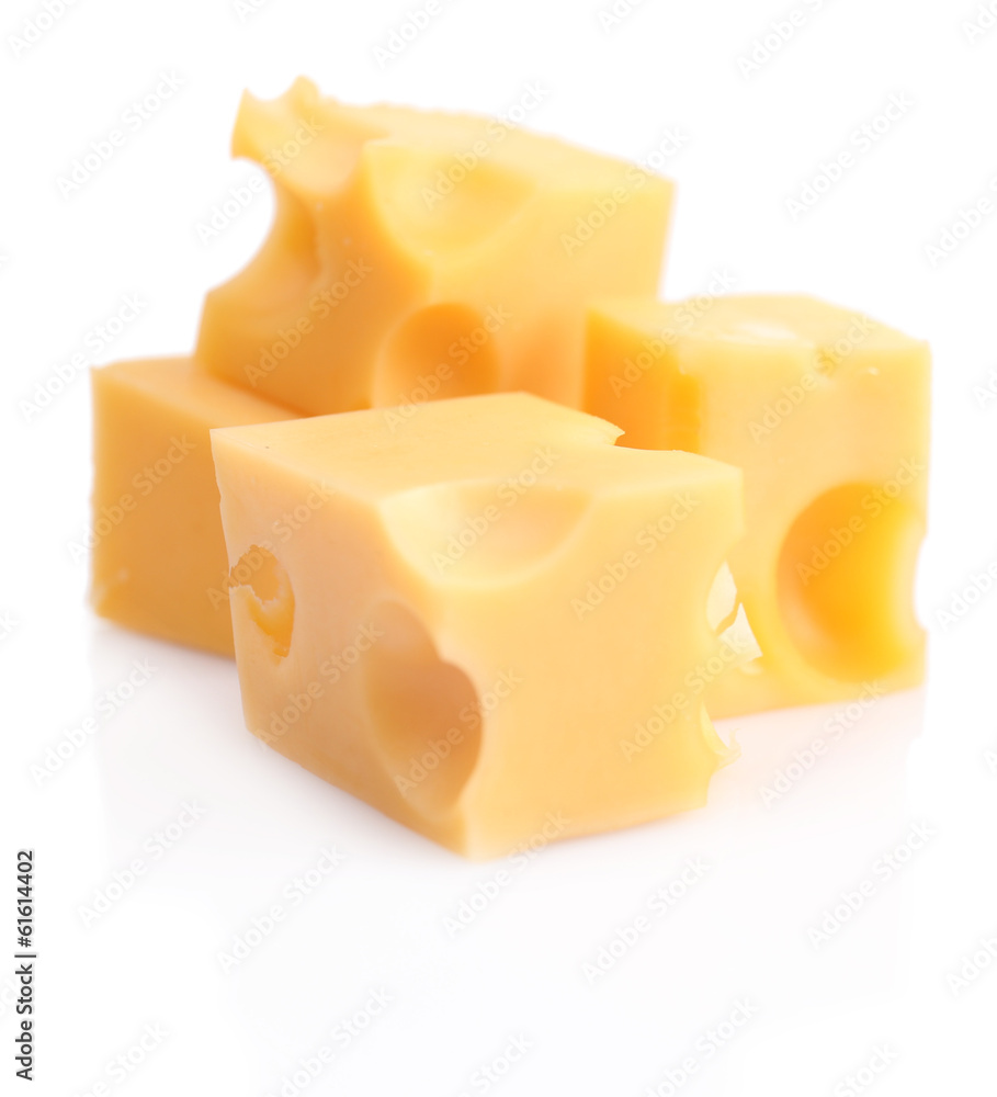 Pieces of cheese, isolated on white Pieces of cheese, isolated on white