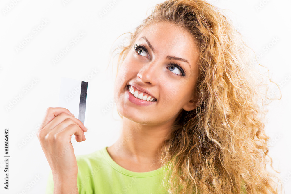 Portrait of beautiful young woman with credit card Portrait of beautiful young woman with credit card