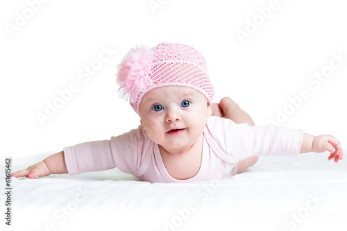 cute baby girl weared in pink cap