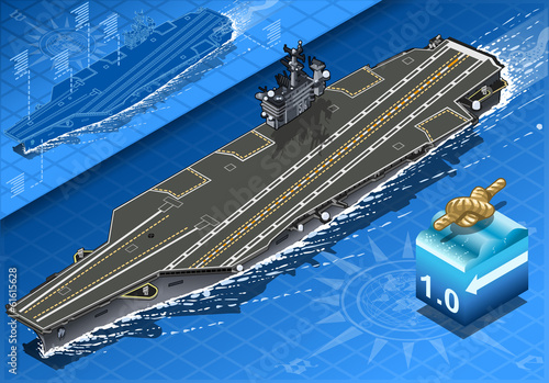 Isometric Aircraft Carrier in Navigation in Front View