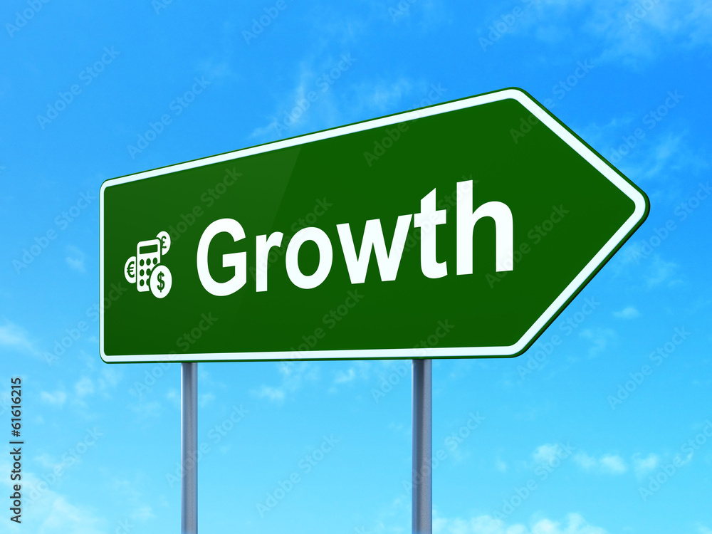 Business concept: Growth and Calculator on road sign background Business concept: Growth and Calculator on road sign background