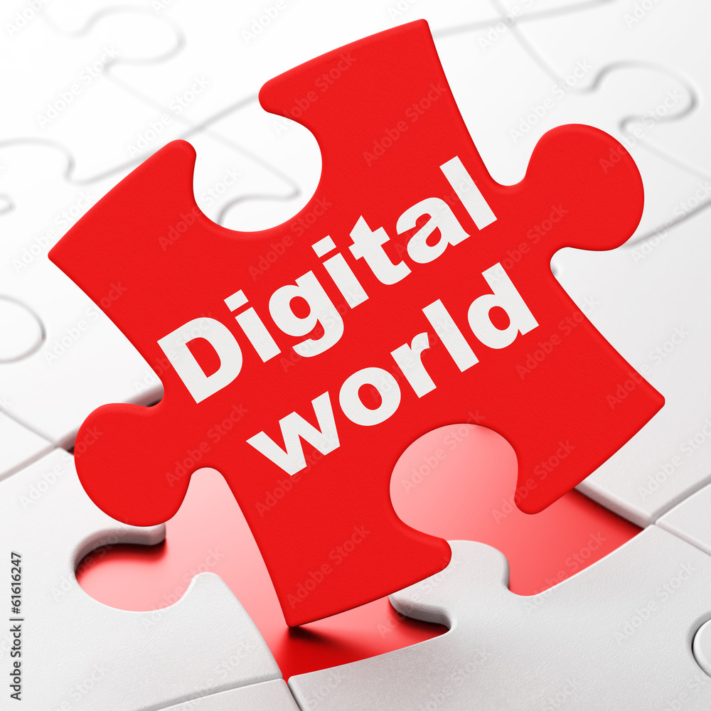 Data concept: Digital World on puzzle background Data concept: Digital World on puzzle background