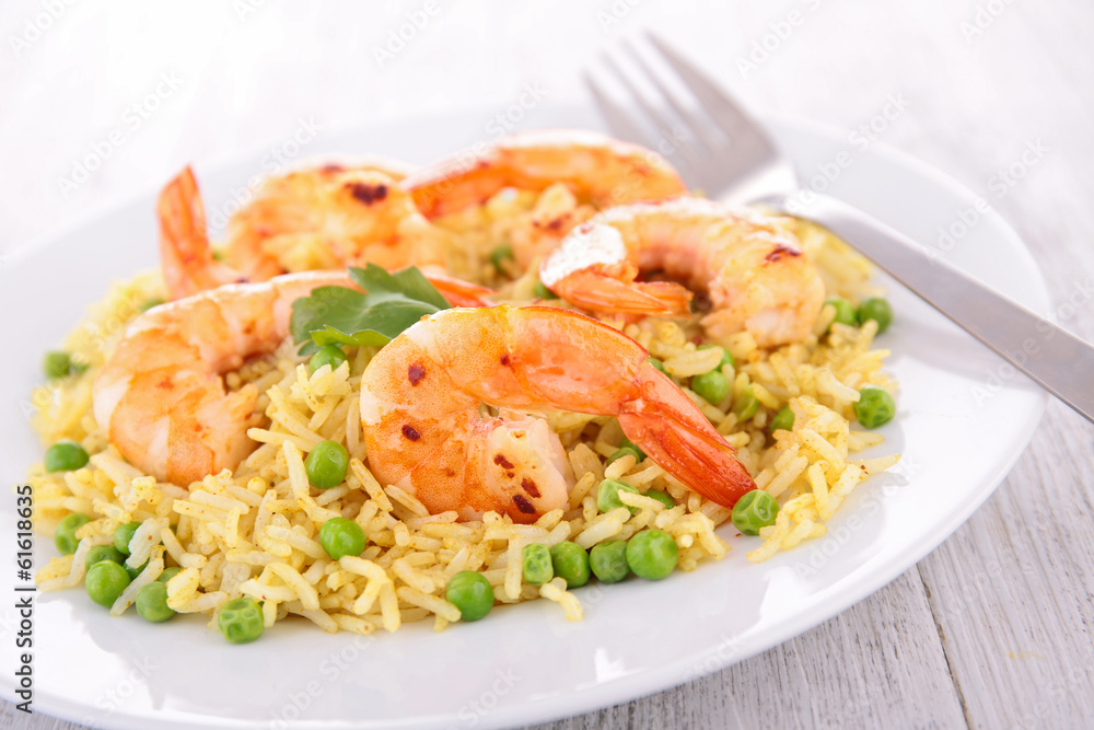rice,pea and shrimps