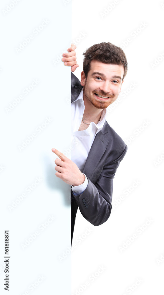 Happy business man presenting with copy space for your text Happy business man presenting with copy space for your text