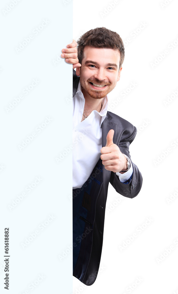 Happy business man presenting with copy space for your text Happy business man presenting with copy space for your text