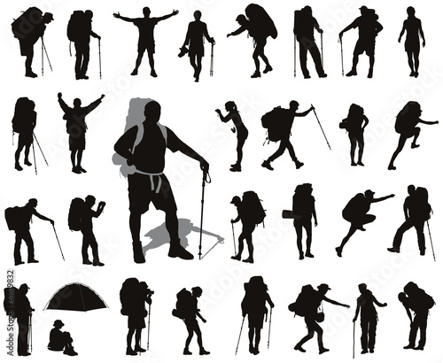 People with backpack detailed vector silhouettes set. EPS 8 photo