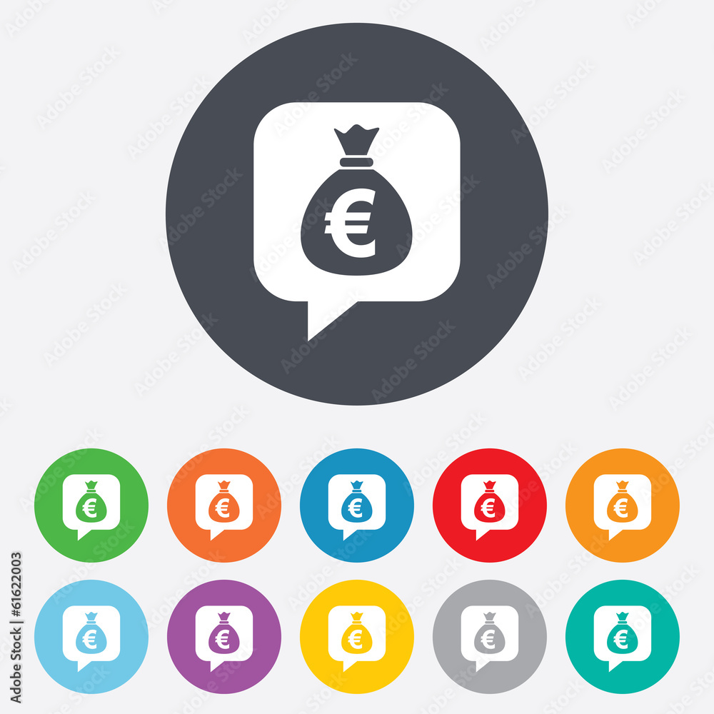 Money bag sign icon. Euro EUR currency. Money bag sign icon. Euro EUR currency.