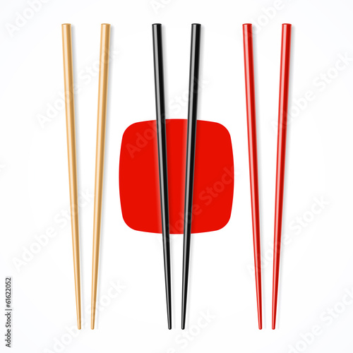 Red, black, wooden chopsicks
