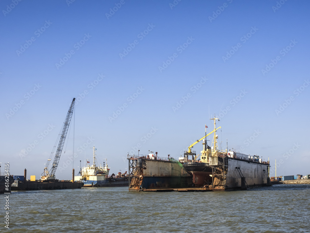 Shipyard dock in Esbjerg oil harbor , Denmark